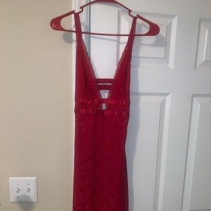 Women’s small red lace dress with slit